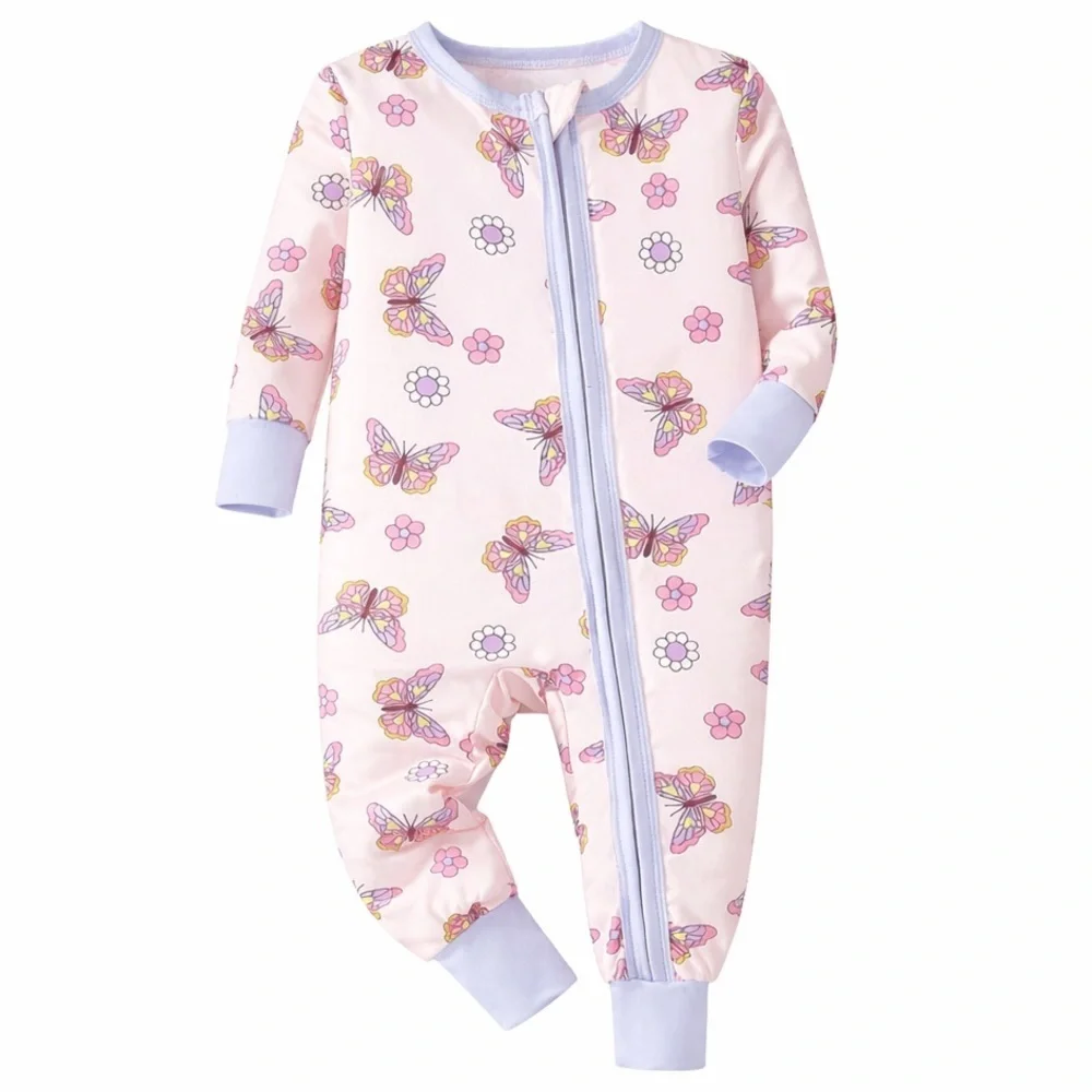 Pink Butterfly Print Zip Front Sleeper